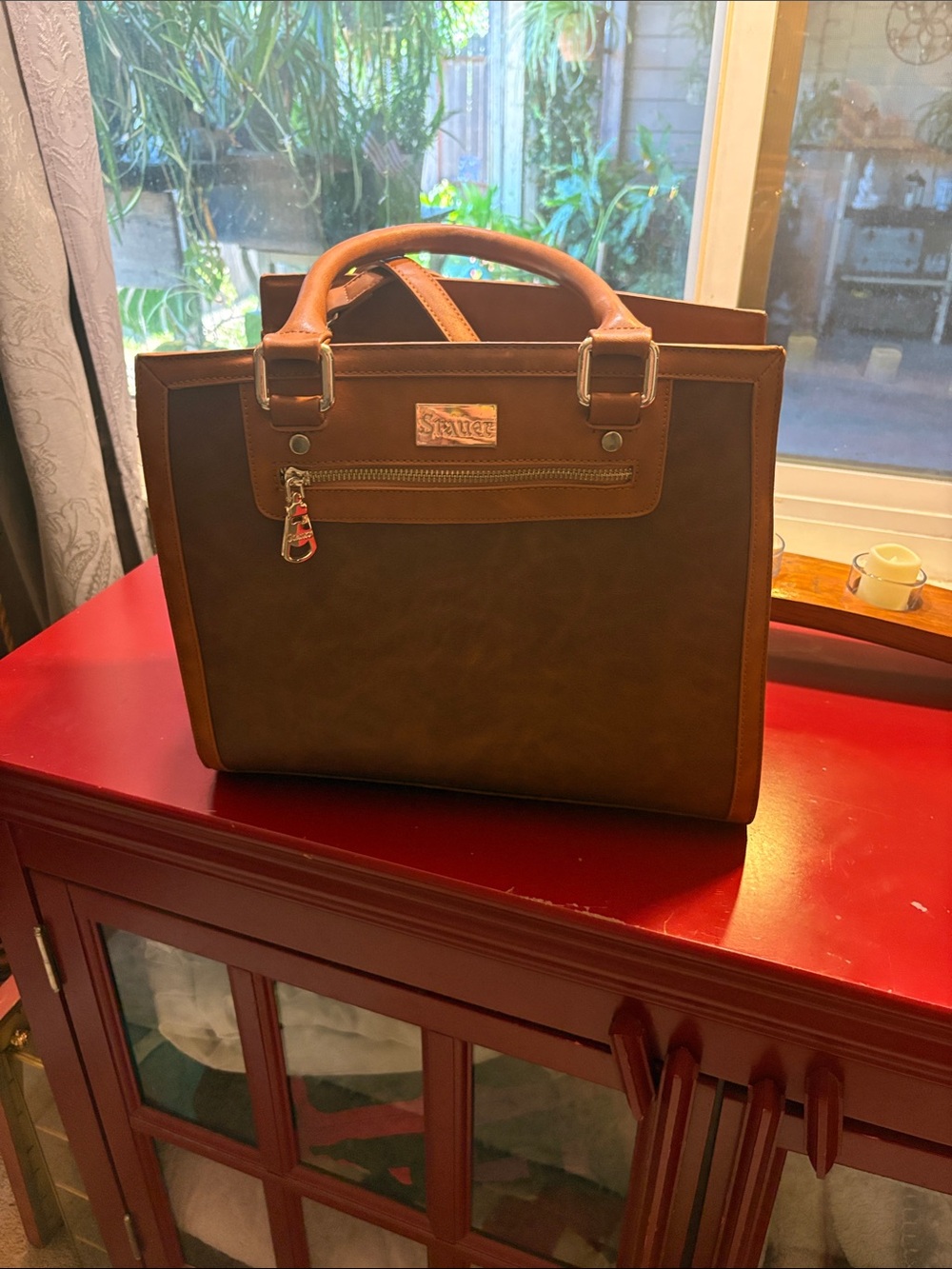 Brown Structured Women’s Tote with Top Handles